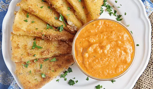 Fried Manchego Cheese with Romesco Sauce