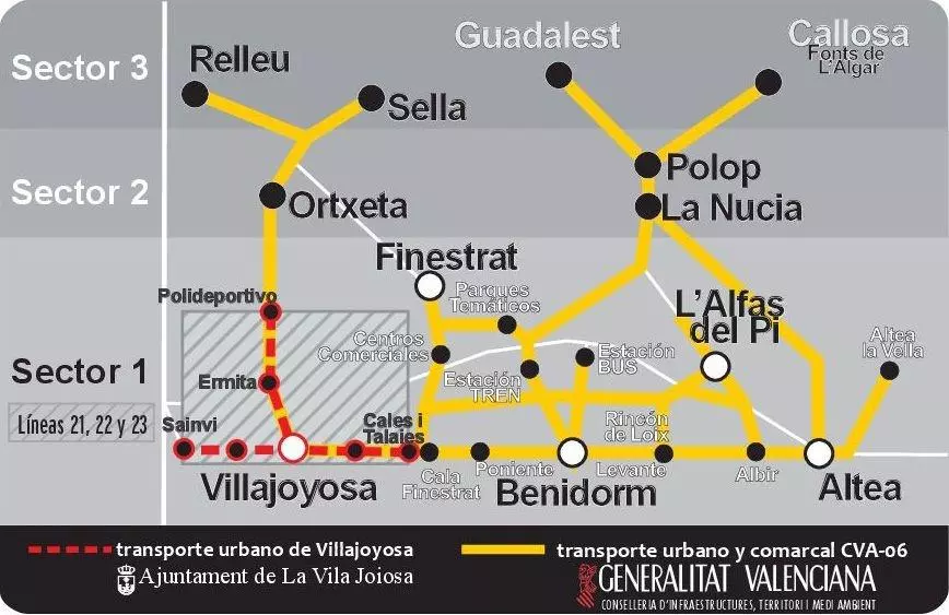 Benidorm local bus map