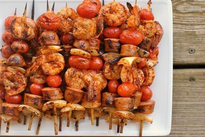 Grilled Shrimp & Sausage Skewers with Paprika Glaze