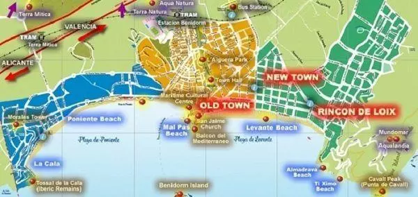 Beaches in Benidorm, Map